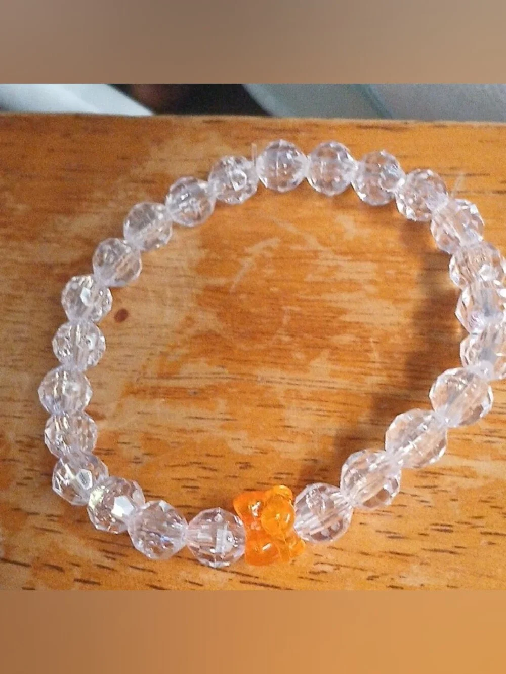 Clear Faceted Bead Stretch Bracelet with Orange Accent - Women Jewelry